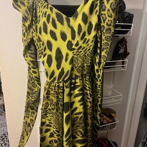 Betsey Johnson Green Leopard Long Sleeve Dress